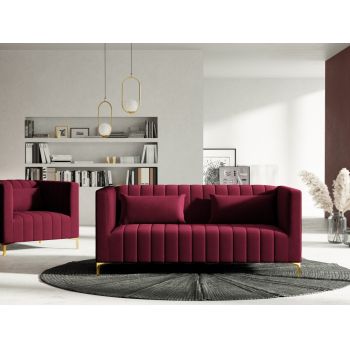 Canapea fixa din catifea rosu cu picioare customizabile in dimensiuni multiple Annite