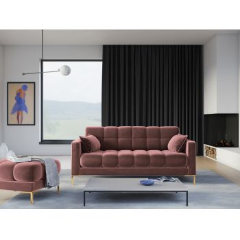 Canapea fixa din catifea roz cu picioare metalice customizabile in dimensiuni multiple Mamaia