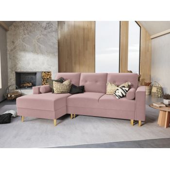 Coltar cu functie de pat din catifea roz cu orientare si picioare customizabile Leona