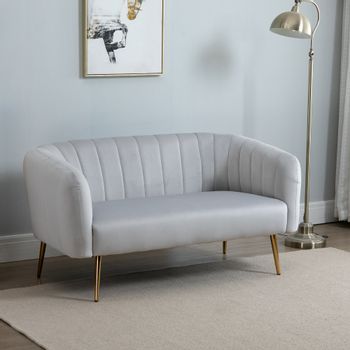 HOMCOM Canapea 2 Locuri Design Modern Captusita cu Cotiere si Spatar, Gri