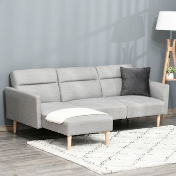 HOMCOM Canapea Extensibila pe Colt cu 3 Locuri din Tesatura Gri Reglabila Stil Scandinav