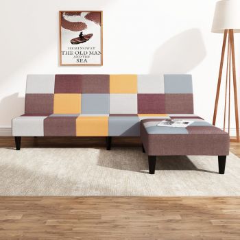 vidaXL Canapea pat cu 2 locuri, cu taburet, multicolor, textil