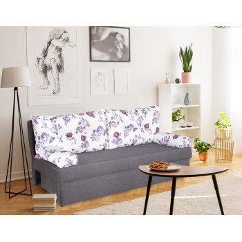 Canapea extensibila Alfi Grey 192x80x77 cm cu lada de depozitare, Magnolia ieftina