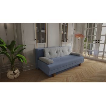 Canapea extensibila cu lada de depozitare, tapitata cu stofa, 3 locuri, Studio Albastru / Gri, l192xA84xH76 cm