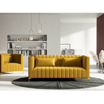 Canapea fixa din catifea galben cu picioare customizabile in dimensiuni multiple Annite Canapea fixa din catifea galben cu picioare customizabile in dimensiuni multiple Annite