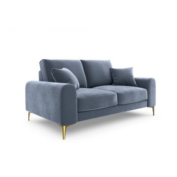Canapea fixa tapitata cu catifea Albastru deschis cu picioare customizabile in dimensiuni multiple Larnite