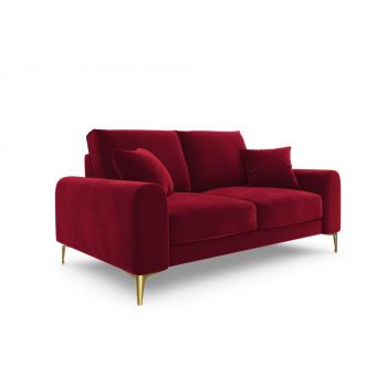 Canapea fixa tapitata cu catifea Rosu cu picioare customizabile in dimensiuni multiple Larnite