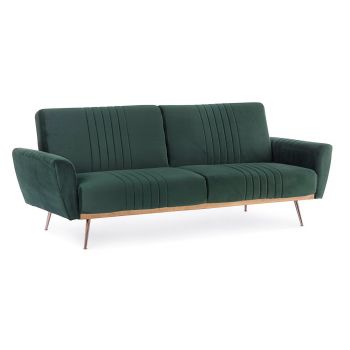 Canapea Johnny Velvet Verde Extensibila cu Spuma Poliuretanica, 3 Locuri, Suprafata de Dormit 180x104 cm, tapitata cu Stofa, l210xA83xH85 cm