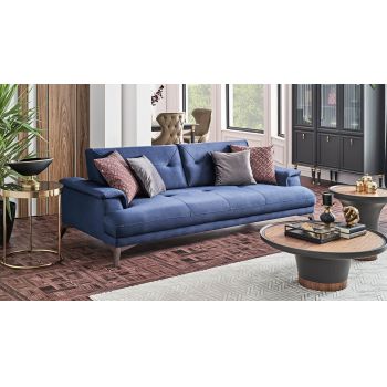 Canapea tapitata cu stofa, 3 locuri, cu functie sleep pentru 1 persoana Harvey Velvet Albastru, l240xA110xH85 cm