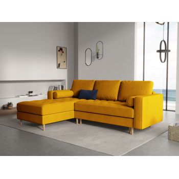 Coltar cu functie pat si spatiu depozitare din catifea Galben L240cm Gobi