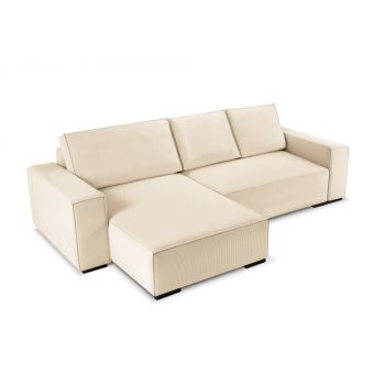 Coltar cu functie pat si spatiu depozitare din catifea raiata Bej L294cm Eveline