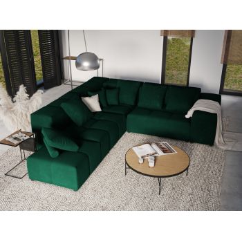 Coltar de 7 locuri tapitat cu catifea Verde cu sezlong reversibil L320x320cm Margo