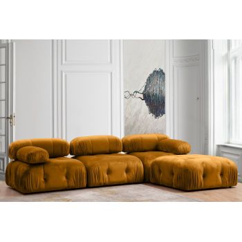 Coltar Modular Fix, Bubble Velvet Mustariu Inchis, cu Arcuri si Spuma Poliuretanica, tapitat cu stofa, l288xA190xH75 cm