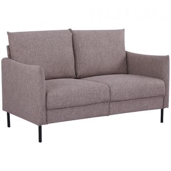 HOMCOM Canapea cu 2 locuri din lemn de mesteacan pentru casa si birou cu sezut captusit imbracat in tesatura cu efect de in, 138x83x85 cm, cafea