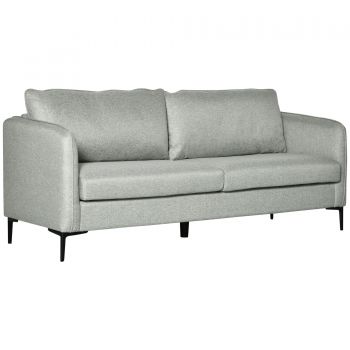 HOMCOM Canapea cu 3 locuri din material gri, canapea moderna cu 5 picioare si lamele pentru sufragerie si sufragerie, 193x78x71cm