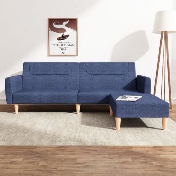 vidaXL Canapea extensibilă cu taburet, 2 locuri, albastru, textil