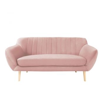 Canapea cu tapițerie din catifea Mazzini Sofas Sardaigne, 158 cm, roz deschis