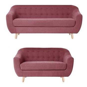 Set 2 canapele pentru 2 și 3 persoane Jalouse Maison Jalouse Maison Vicky, roșu roz fixa