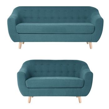 Set 2 canapele pentru 2 și 3 persoane Jalouse Maison Vicky, turcoaz fixa