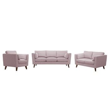 Set fotoliu și 2 canapele cu 2 și 3 locuri Jalouse Maison Elisa, roz pudră fixa