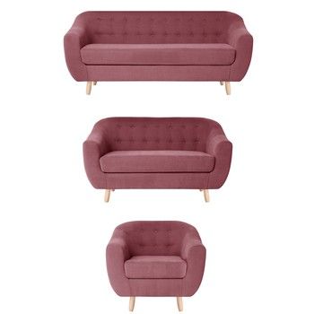 Set fotoliu și 2 canapele pentru 2 și 3 persoane Jalouse Maison Vicky, roșu roz fixa