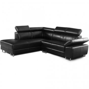 Coltar 5 locuri Places of Style by Home Affaire, piele ecologica, negru, 225 x 81 x 55 cm