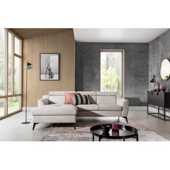 Coltar Fix cu Sezlong pe Stanga, Tetiere Reglabile, Pesra l240xA160xH77-96 cm