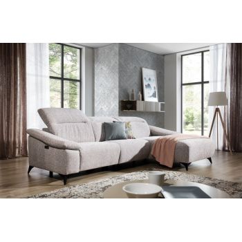 Coltar Gapar Fix Gri cu Sezlong pe Dreapta, Mecanism Electric Relax, Tetiere Reglabile, l290xA170xH84-105 cm