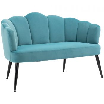 HOMCOM Canapea 132 cm pentru dormitor, mobilier modern din catifea, canapea mica tapitata pentru spatii mici | AOSOM RO