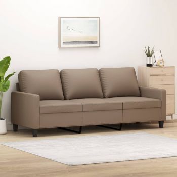 vidaXL Canapea cu 3 locuri, cappuccino, 180 cm, piele ecologică