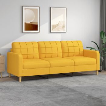 vidaXL Canapea cu 3 locuri, galben deschis, 210 cm, material textil