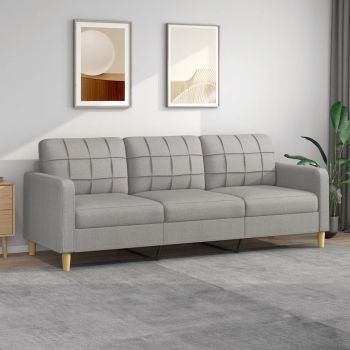 vidaXL Canapea cu 3 locuri, gri deschis, 210 cm, material textil vidaXL Canapea cu 3 locuri, gri deschis, 210 cm, material textil