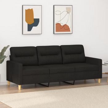 vidaXL Canapea cu 3 locuri, negru, 180 cm, material textil vidaXL Canapea cu 3 locuri, negru, 180 cm, material textil