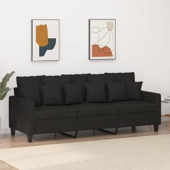 vidaXL Canapea cu 3 locuri, negru, 180 cm, material textil