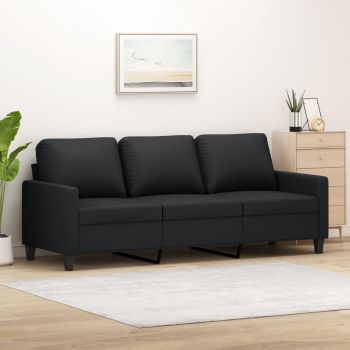 vidaXL Canapea cu 3 locuri, negru, 180 cm, piele ecologică