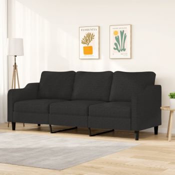 vidaXL Canapea cu 3 locuri, negru, 210 cm, material textil