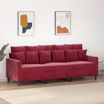 vidaXL Canapea cu 3 locuri, roșu vin, 180 cm, material catifea