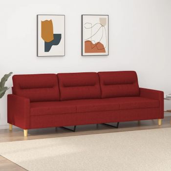 vidaXL Canapea cu 3 locuri, roșu vin, 210 cm, material textil