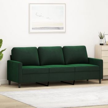vidaXL Canapea cu 3 locuri, verde închis, 180 cm, catifea