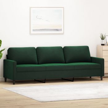 vidaXL Canapea cu 3 locuri, verde închis, 210 cm, catifea