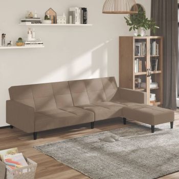 vidaXL Canapea extensibilă cu 2 locuri cu taburet, taupe, microfibră