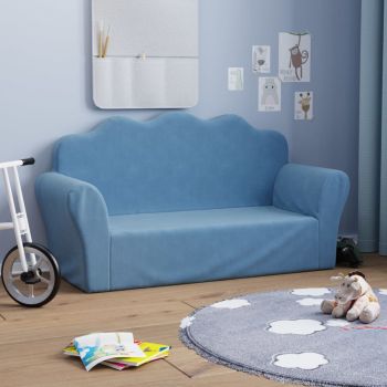 vidaXL Canapea pentru copii cu 2 locuri, albastru, pluș moale