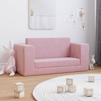 vidaXL Canapea pentru copii cu 2 locuri, roz, pluș moale