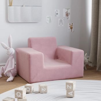 vidaXL Canapea pentru copii, roz, pluș moale