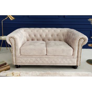 Canapea fixa de 2 locuri tapitata cu Catifea Crem L150cm Chesterfield