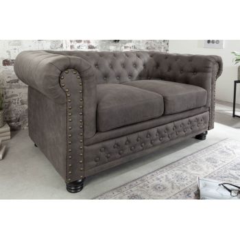 Canapea fixa de 2 locuri tapitata cu Microfibra Gri L150cm Chesterfield II