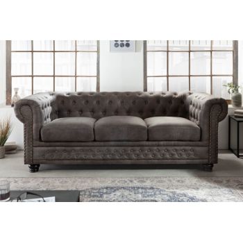 Canapea fixa de 3 locuri tapitata cu Microfibra Gri taupe L205cm Chesterfield II