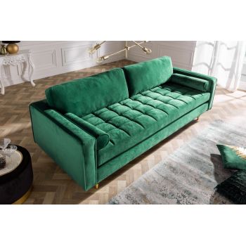 Canapea fixa tapitata cu Catifea Verde L220cm Cozy