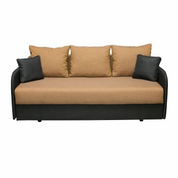 Canapea MARINA extensibila, 3 locuri, cu arcuri si lada depozitare, gri antracit + maro deschis, 200x105x75 cm