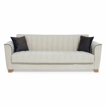 Canapea QUEEN extensibila, 3 locuri, cu arcuri si lada depozitare, crem, 218x70x80 cm la reducere